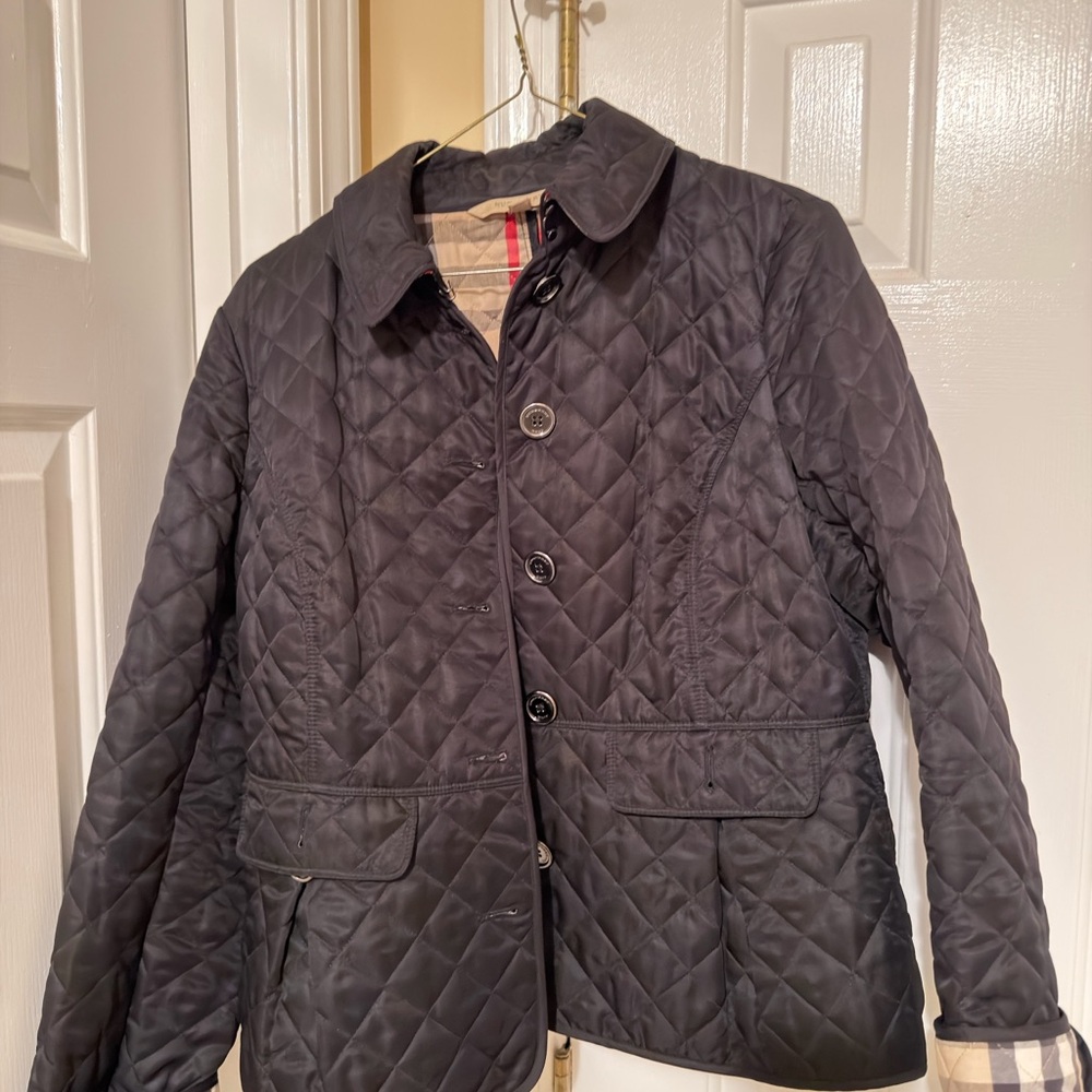 Burberry Brit Cropford Diamond Quilted Jacket with Check Lining, Women’s size L